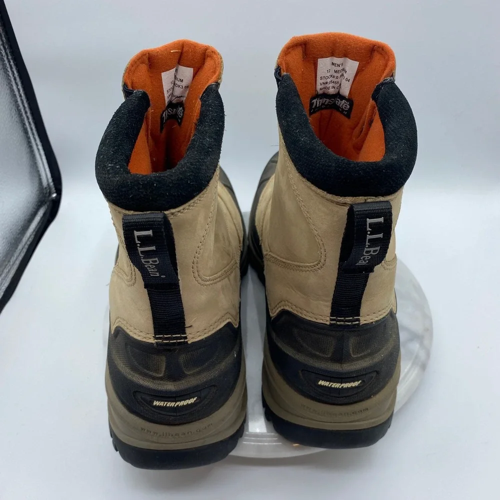 L.L. Bean Mens 12 Storm Chaser Boots Tan Waterproof Thinsulate Insulated Pull On